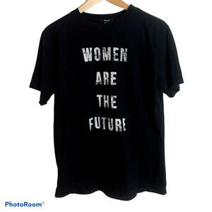 Women Are The Future Tee Womens Sz Small Graphic Print T-Shirt 100% Cotton Black